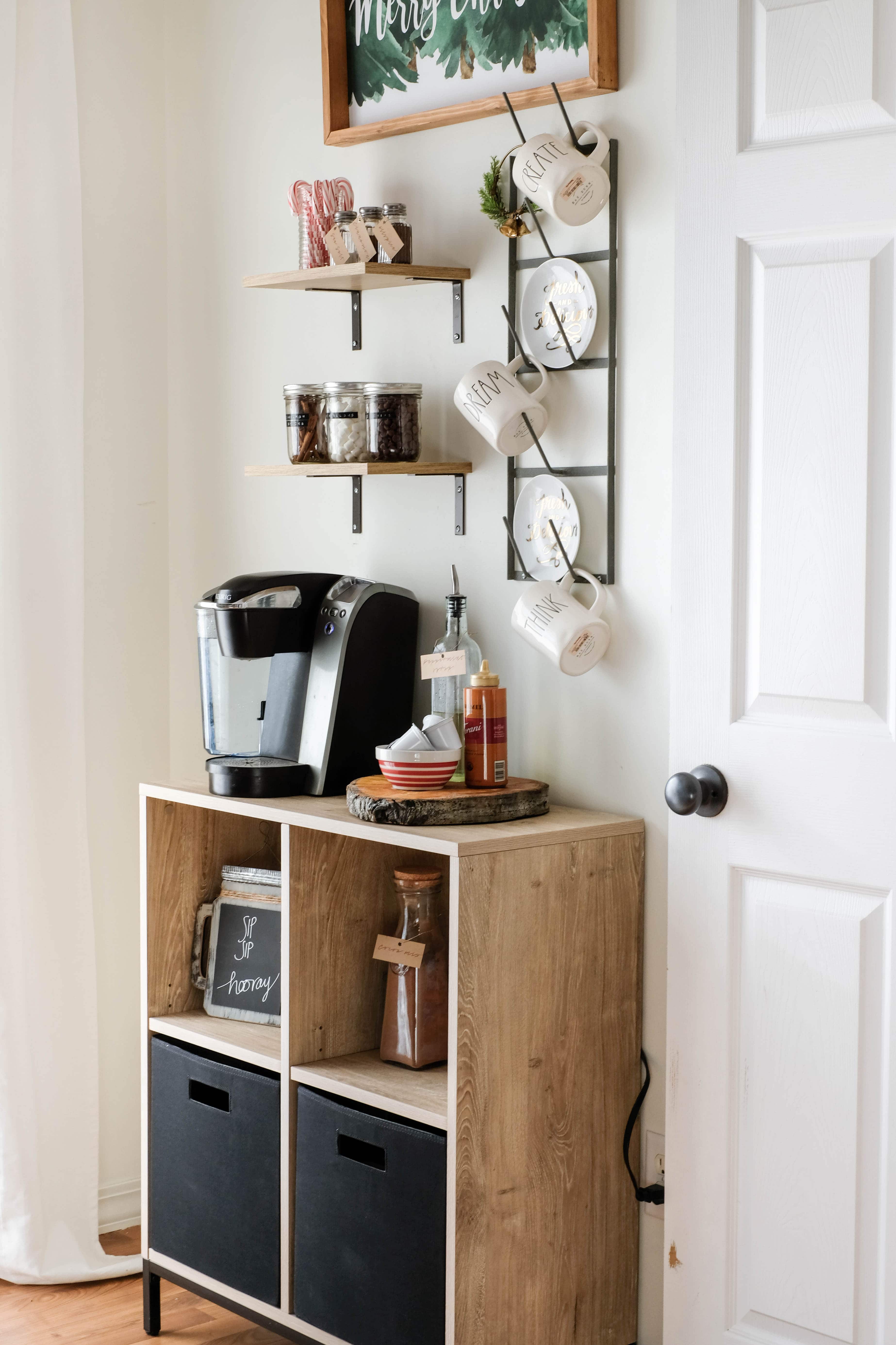 DIY Coffee and hot cocoa bar decorated for christmas