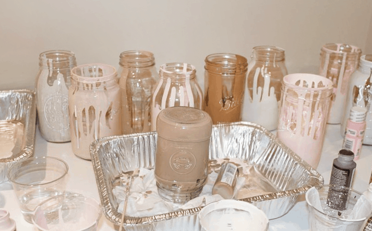 DIY Painted Jars | See how to recreate this Anthropologie inspired DIY with this simple tutorial | Valentine's Day Decor | Centerpiece Ideas