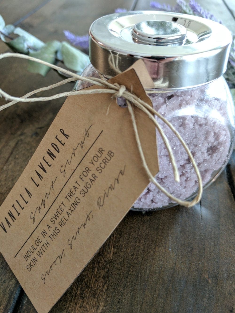 Diy Sugar Scrub label held on with twine