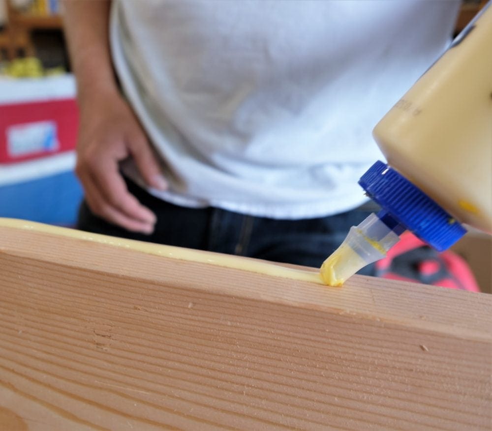 Gluing board to build rustic coffee table