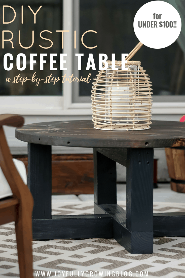 Rustic Coffee Table On a Budget. Text overlay "DIY Rustic Coffee Table a step by step tutorial"