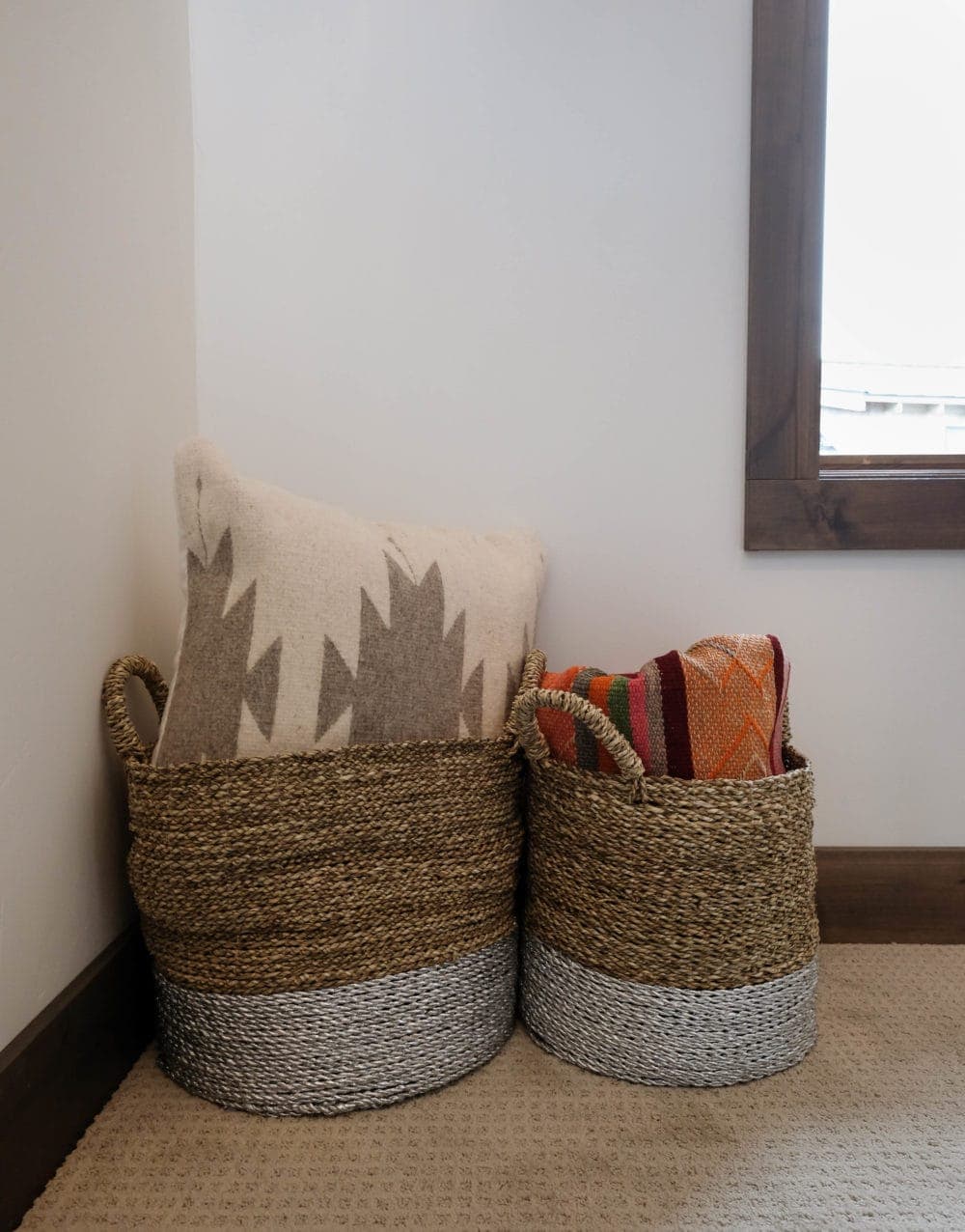 Parade of Homes woven baskets with throw pillows