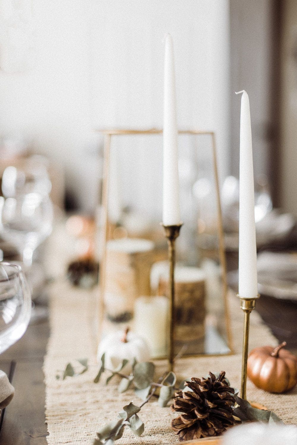 thanksgiving table centerpiece with candles 