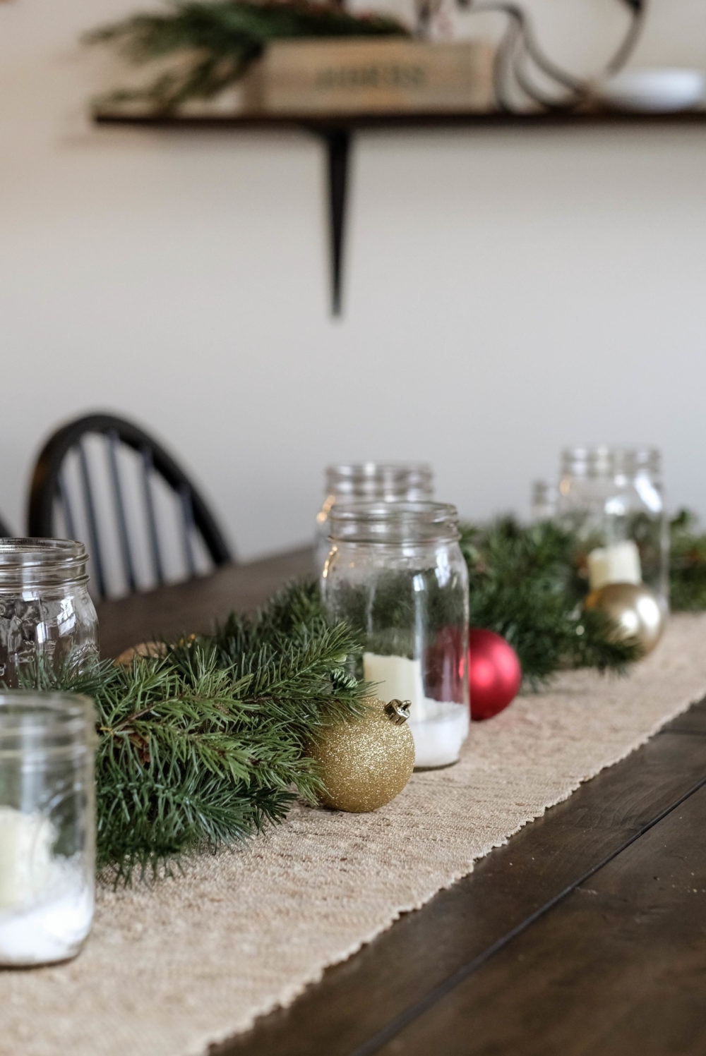 dining table decorated for christmas