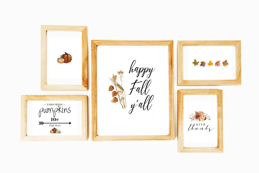 Free fall printables inside wood frames