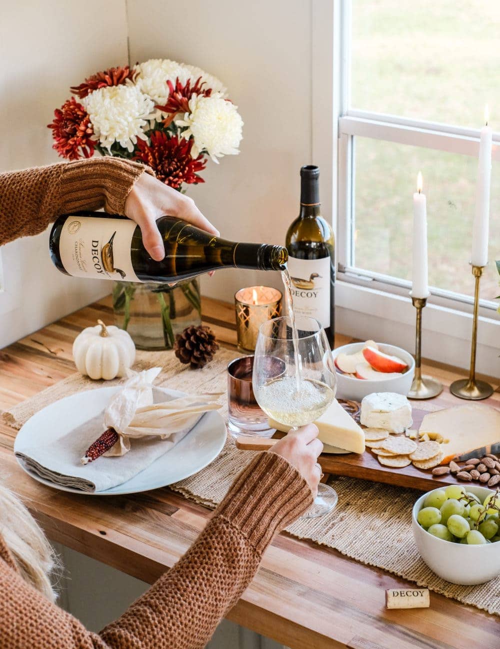 decoy wine with cheese board