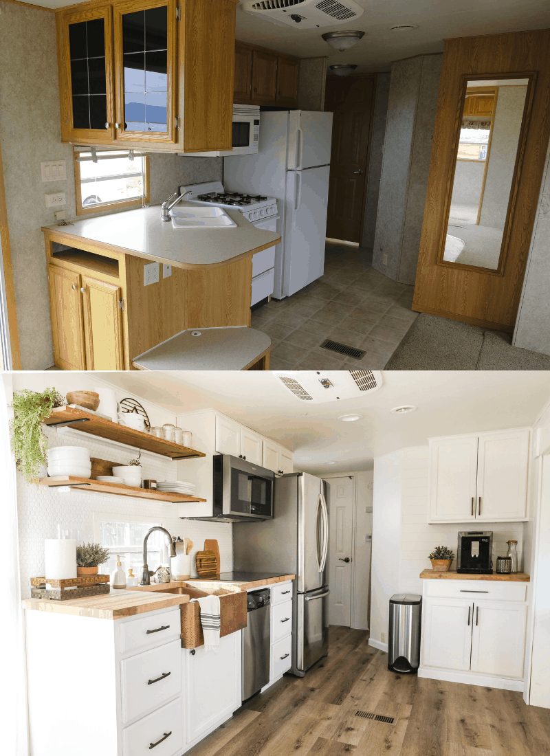 RV kitchen remodel before and after view