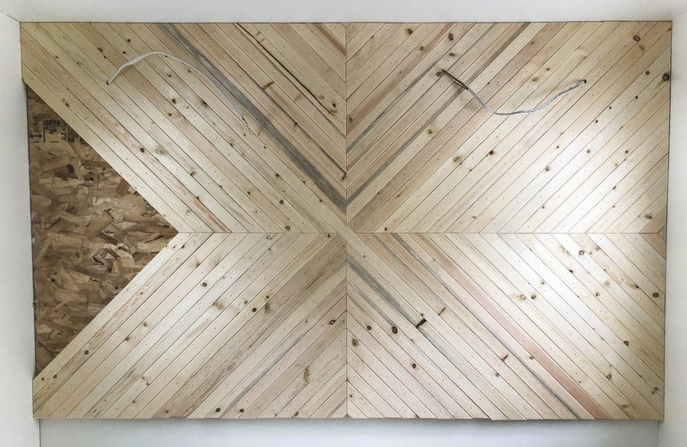 Modern wood accent wall with diagonal design