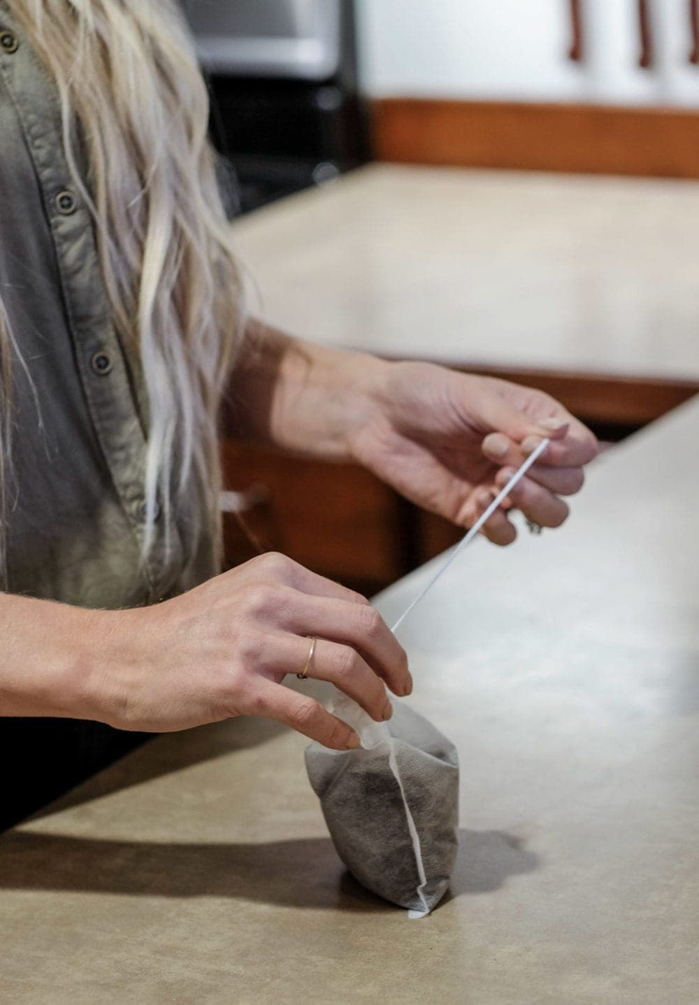 cold brew coffee bag filled with coffee grinds