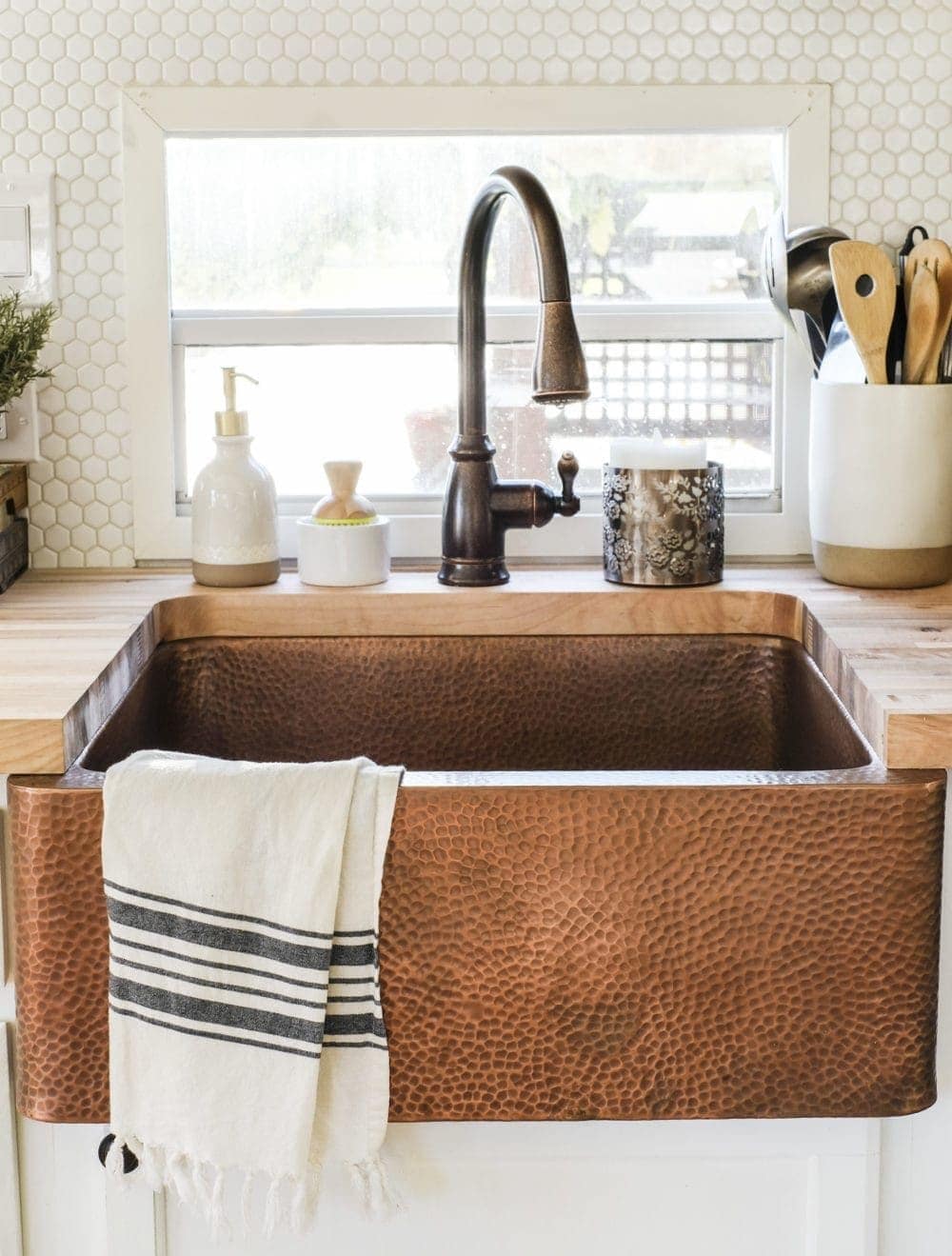 rv kitchen farmhouse sink with butcher block countertops 