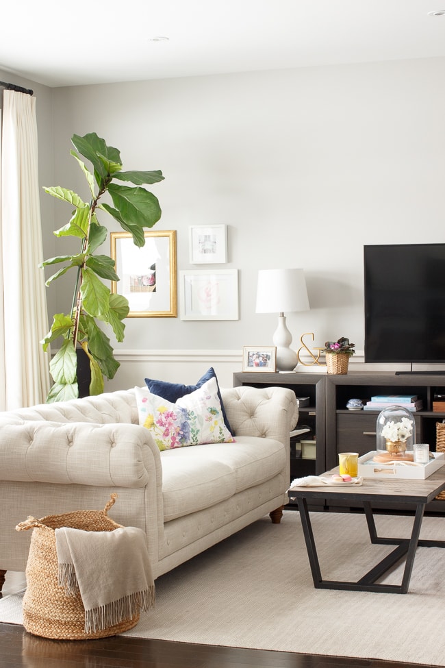 woven basket in a living room