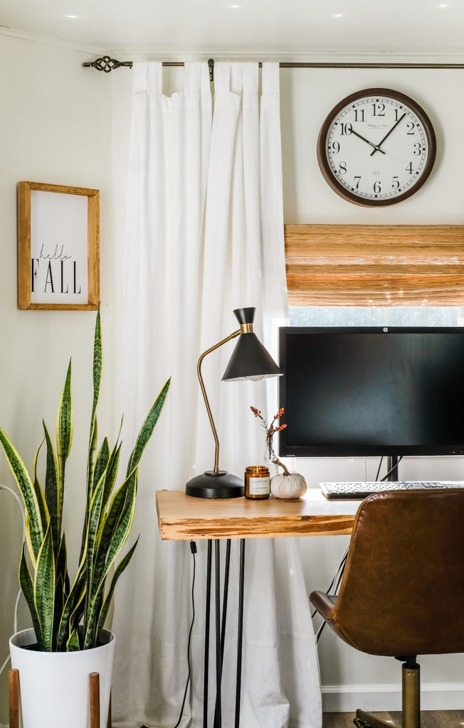 office desk with fall decorations