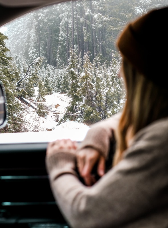 looking out the window on a holiday road trip