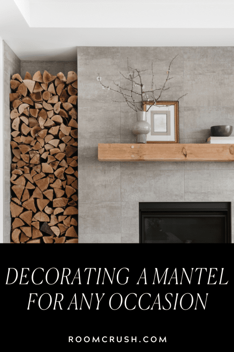 Photo frame and flower pot showing how to decorate a mantel in a rustic way