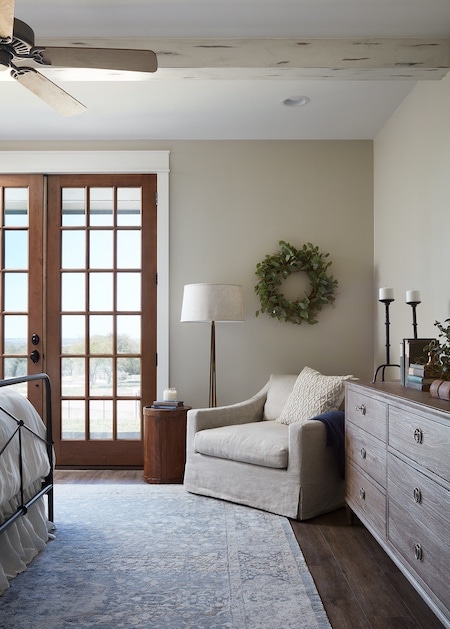 master bedroom with off-white paint