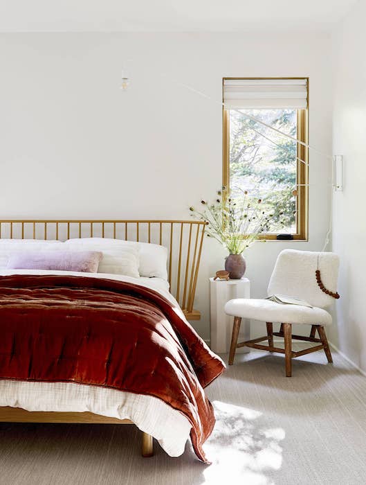 bedroom with a bold headboard