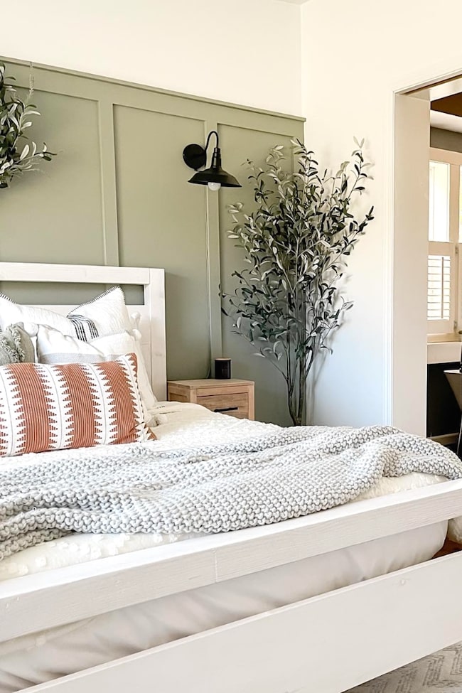 bedroom painted with Evergreen Fog by Sherwin-Williams