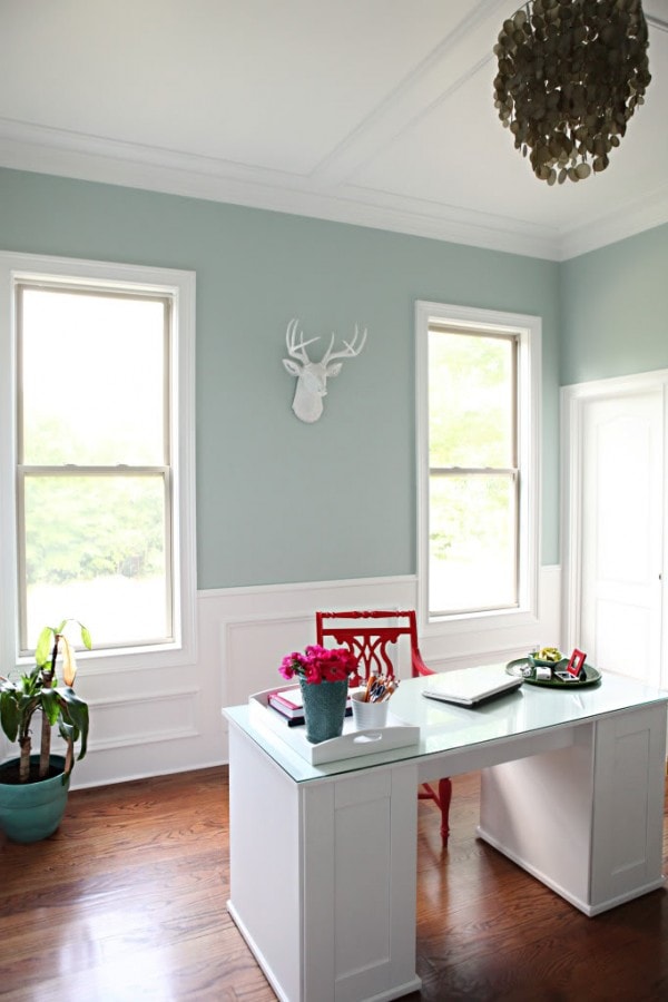 home office painted with Palladian Blue by Benjamin Moore