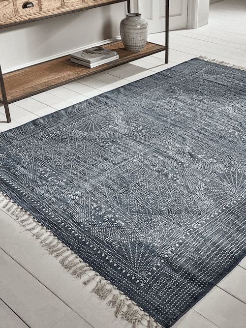 How To Choose A Good Area Rug - Blue Etsy Living Room Rug