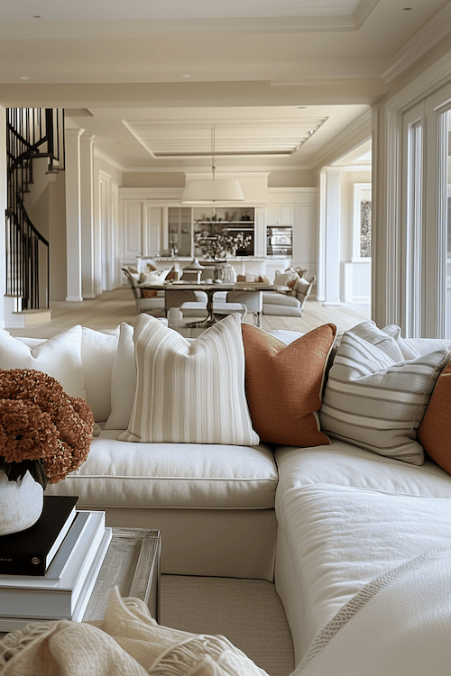 how to decorate with terracotta living room pillows