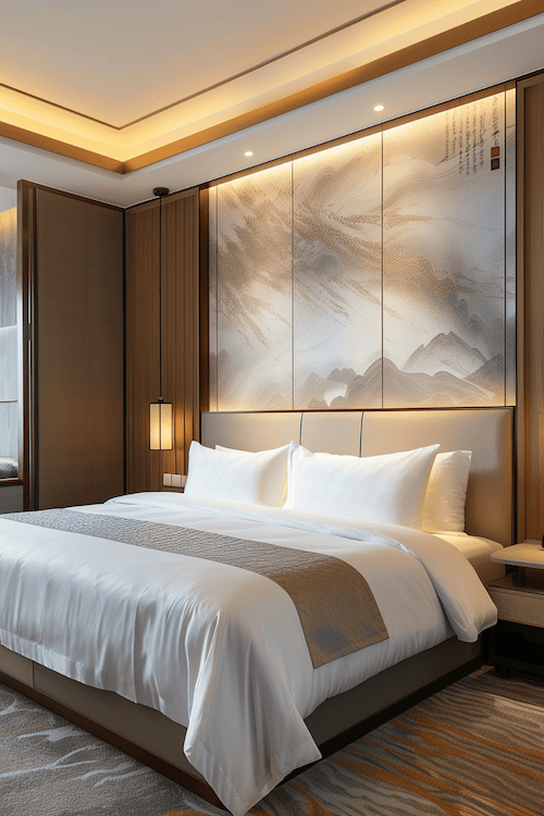 hotel bedroom makeover with feature wall