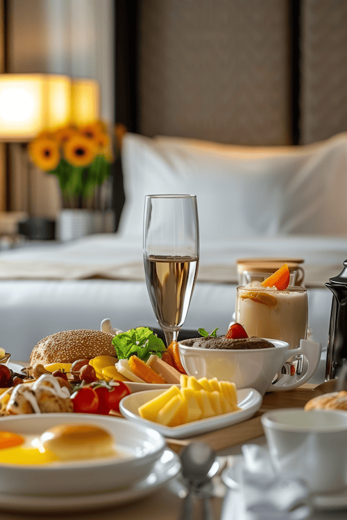 close up of hotel room service served at home