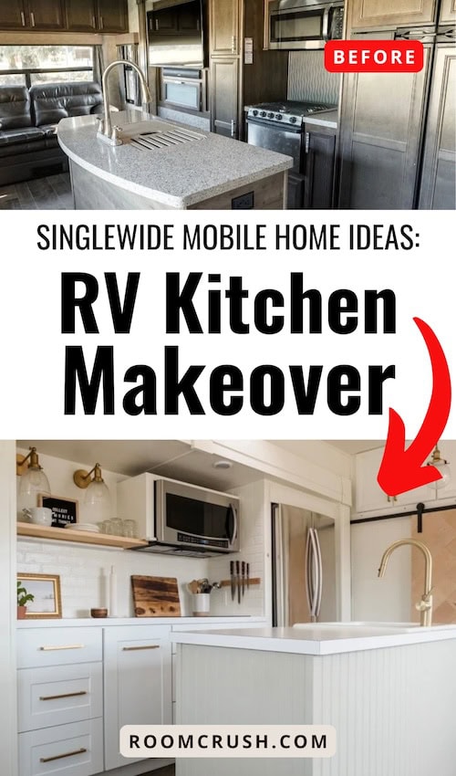 Singlewide mobile home ideas for RV makeover - 5th wheel kitchen renovation reveal