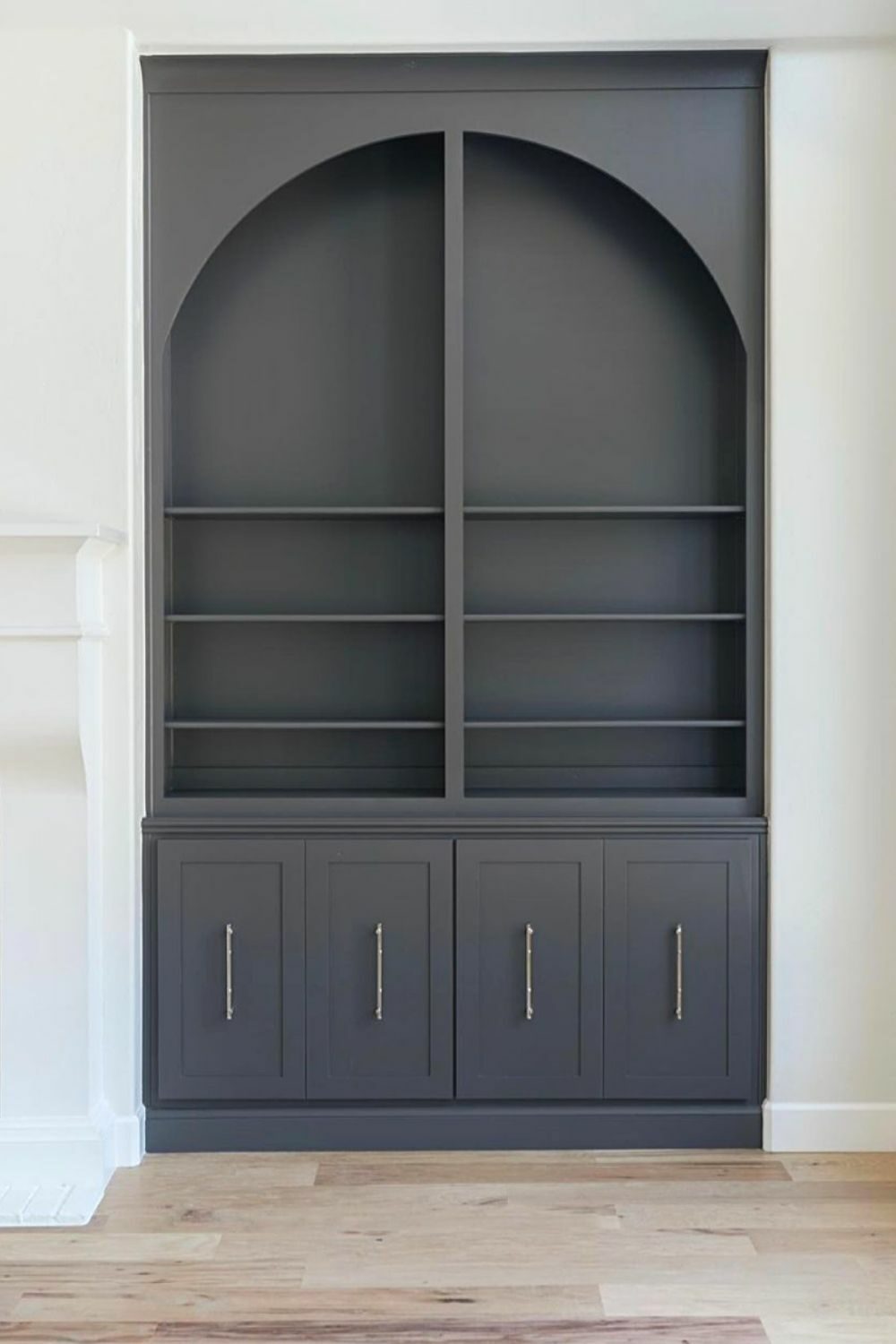 built in cabinetry painted with Peppercorn by Sherwin-Williams 