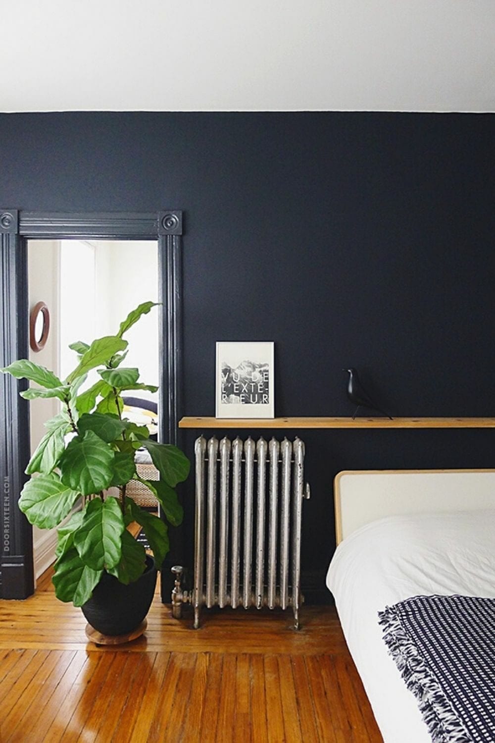 modern minimalist bedroom painted with Soot by Benjamin Moore