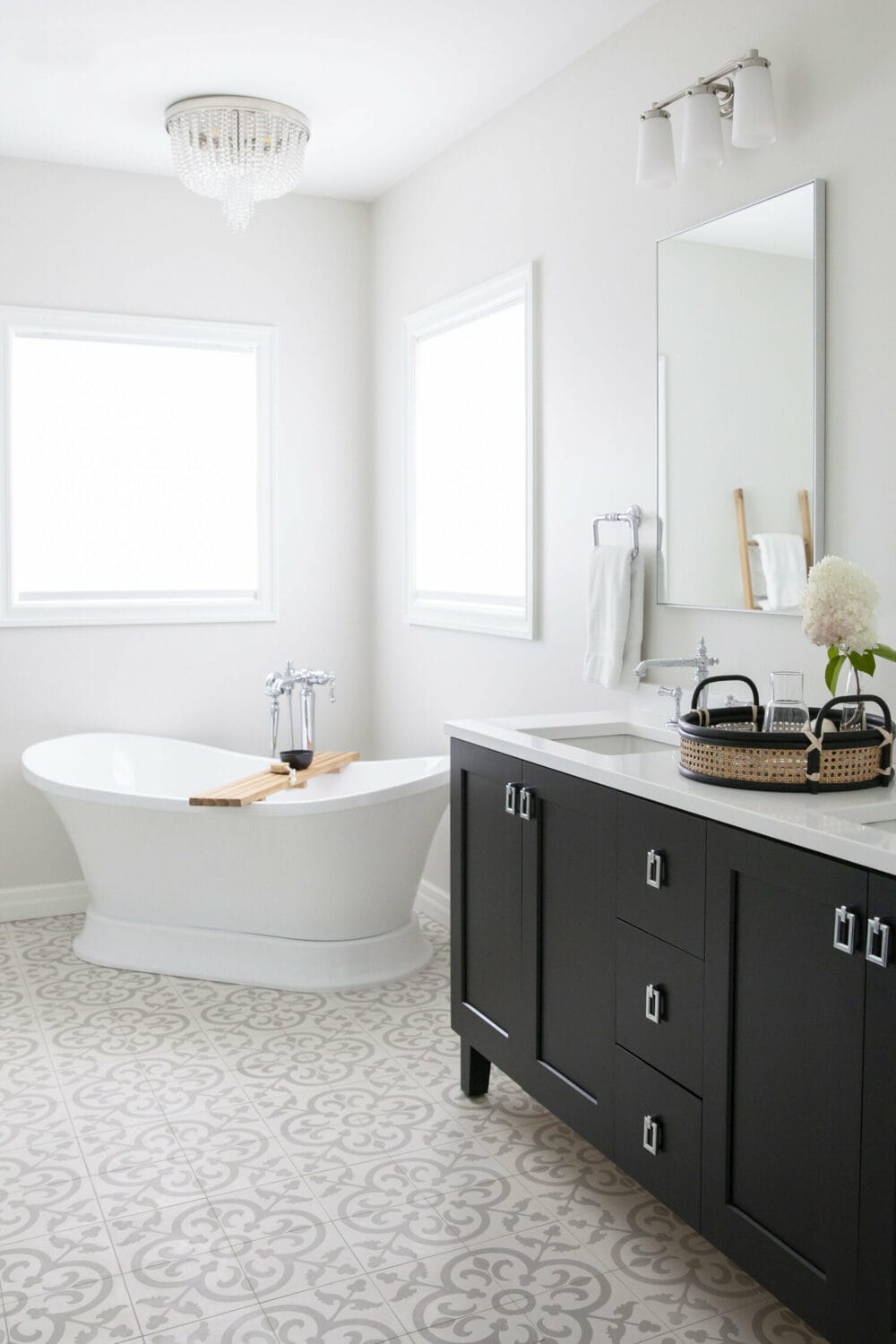 bathroom painted with Silver Satin by Benjamin Moore