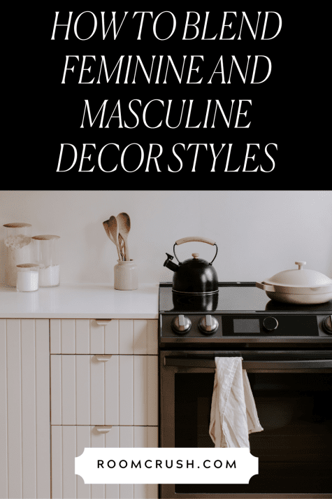 Black and white kitchen demonstrating how to blend feminine and masculine styles in decor