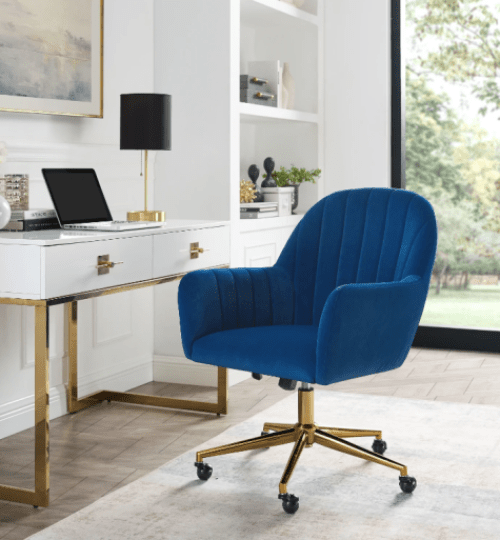 A soft and comfy velvet chair is the perfect addition to your home office