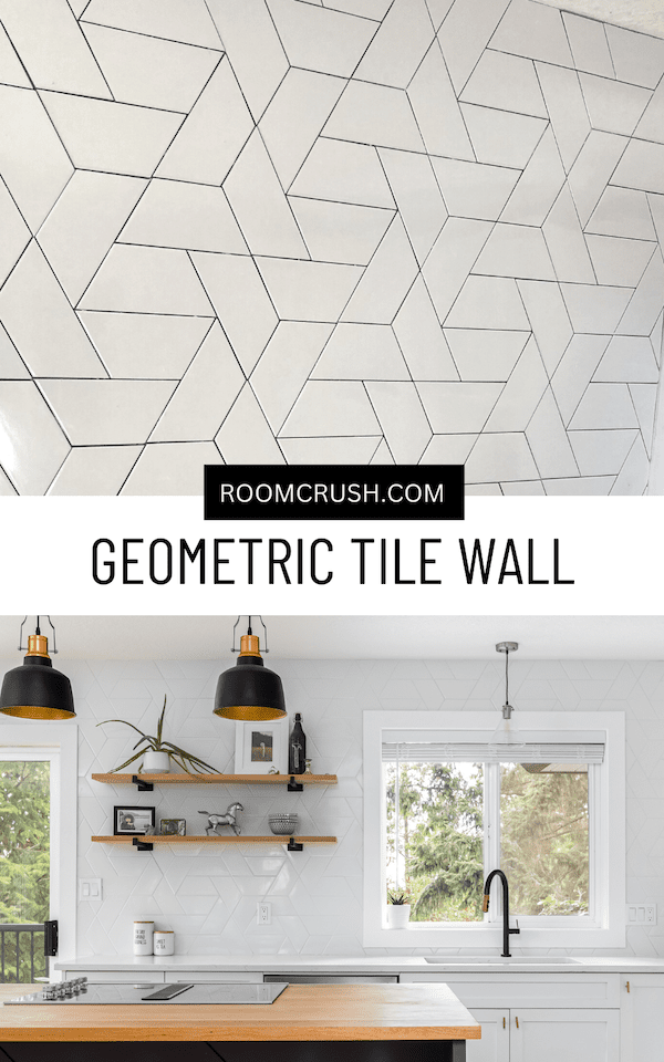 Cool geometric tile wall in a 90s kitchen makeover