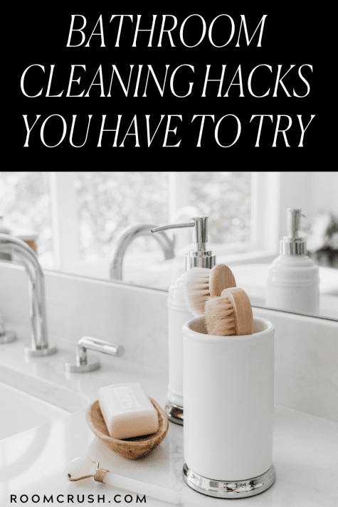 A clean and organized counter showing the result of using the best bathroom cleaning hacks