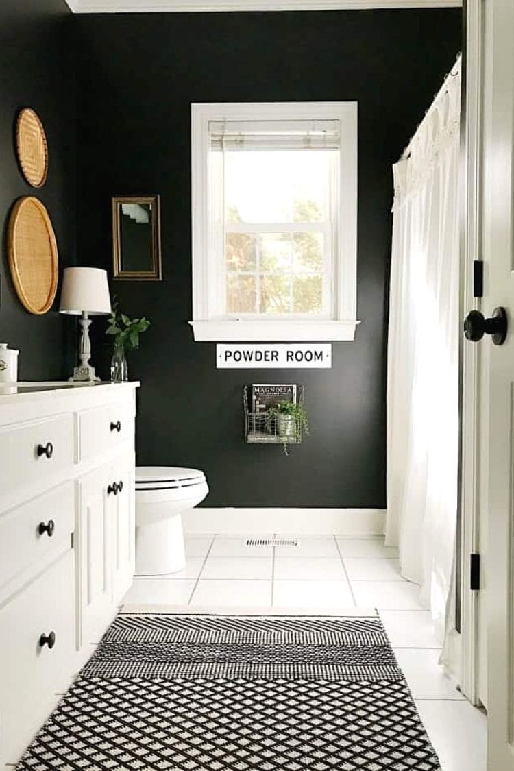 bathroom painted with Black Magic by Sherwin-Williams 