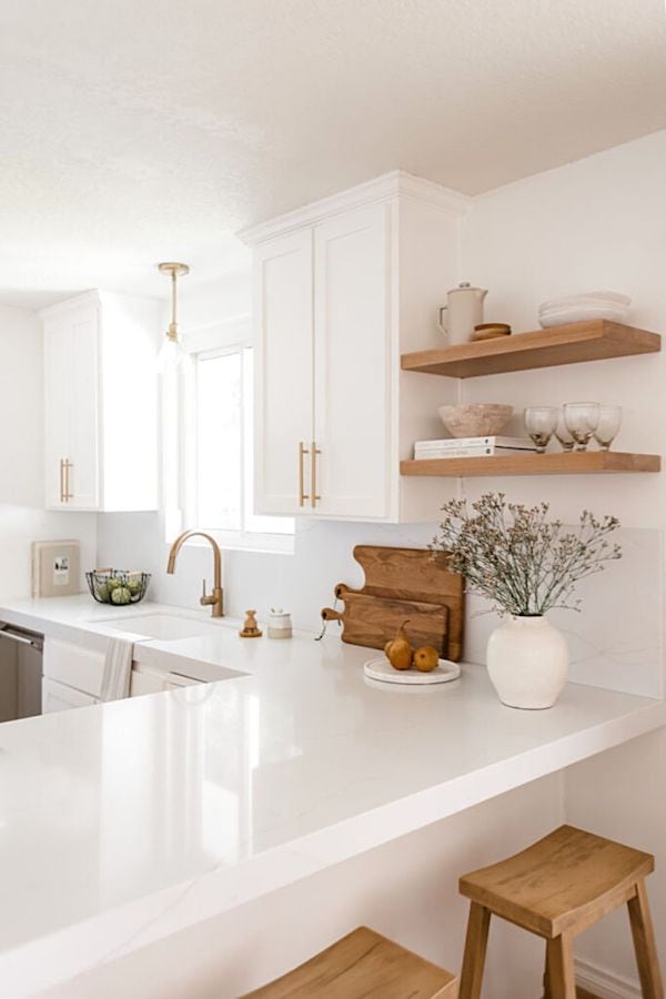 all white kitchen painted with Pure White by Sherwin-Williams