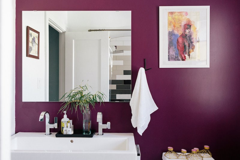 bathroom painted with Grape Juice by Benjamin Moore