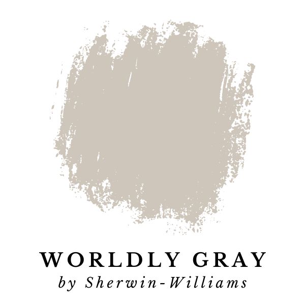 Worldly Gray by Sherwin-Williams paint color splotch