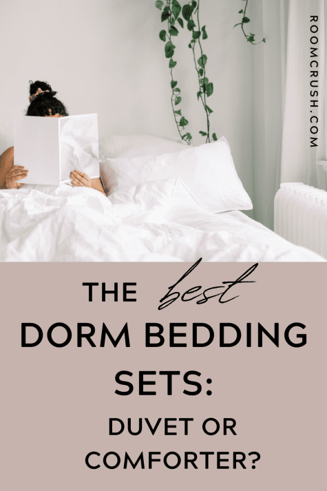 best dorm bedding sets woman reading in bed and relaxing in her duvet