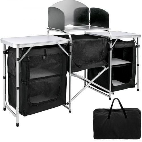Vevor review image showing the camp cooking table and all its compartments