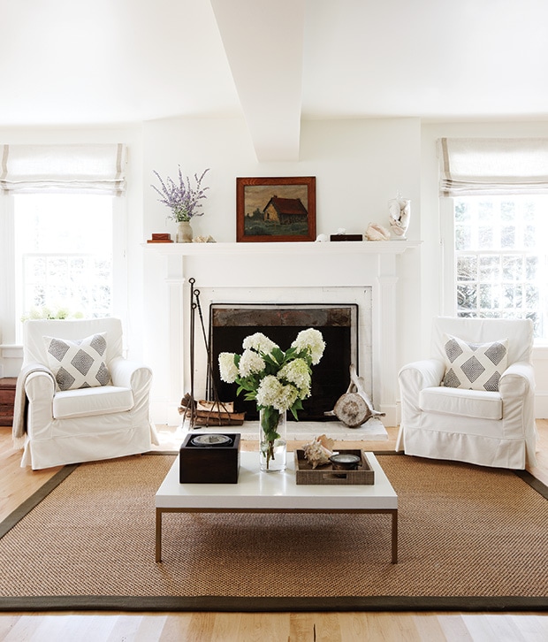 living room painted with Cloud White by Benjamin Moore