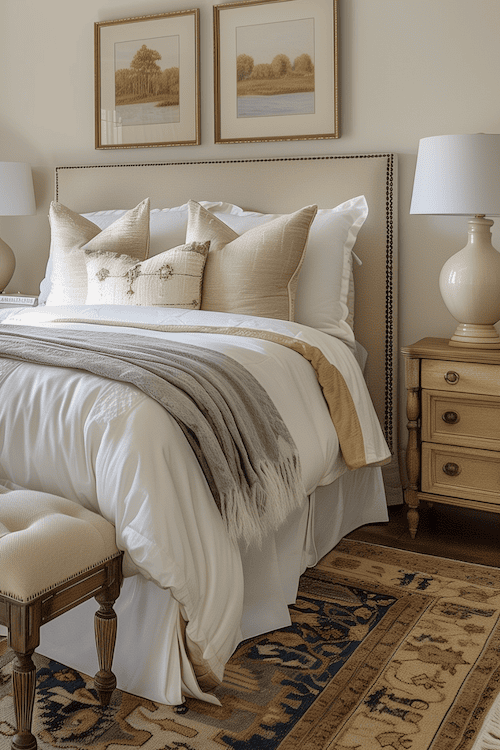 serene bedroom dectorated in transitional interior design style