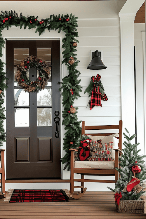 Christmas garland strung around front door