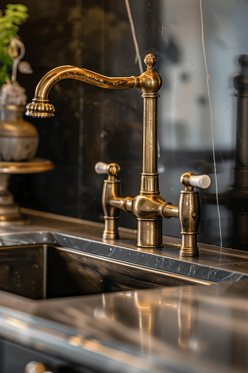 Kitchen updates with antique brass faucet
