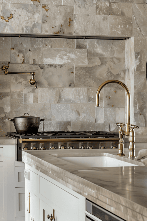 Antique brass kitchen sink faucet in kitchen remodel