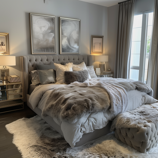 example of a millennial gray bedroom where everything is gray
