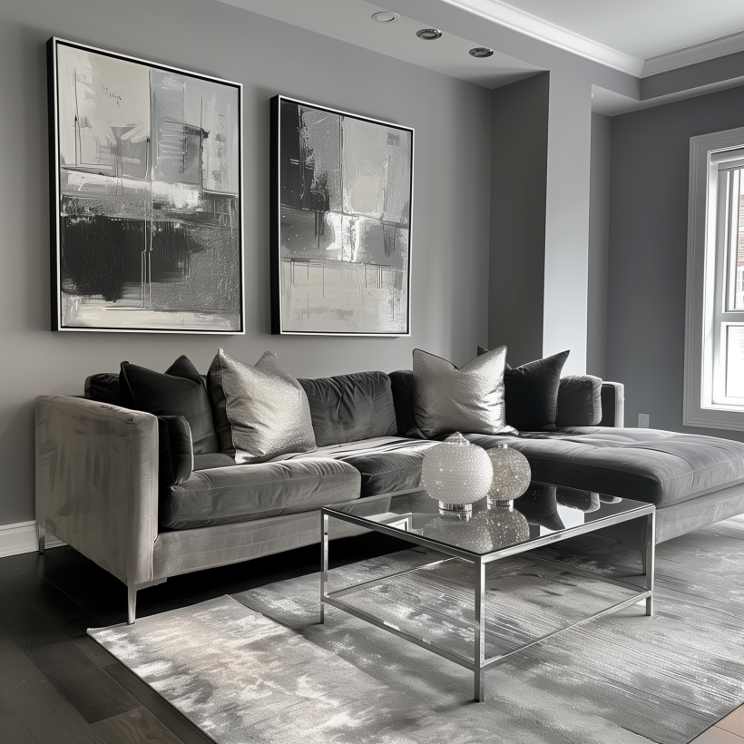 example of a millennial gray living room where everything is gray