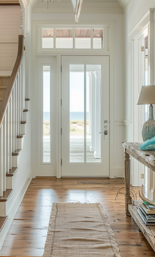 sunny front entry utilizing coastal home interior design principles