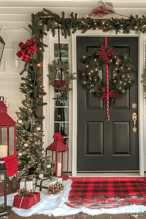 Red Christmas decor for front porch Holiday decorating