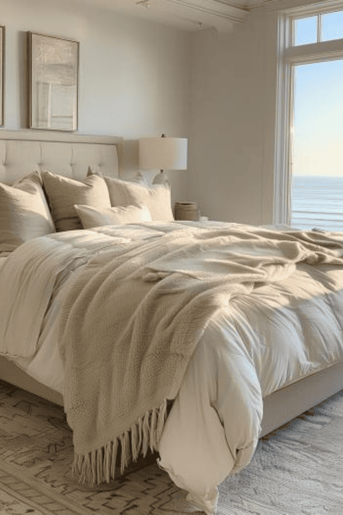 Cozy king size bed with ocean view
